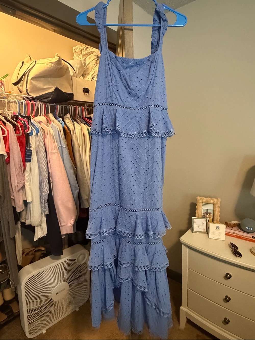 NBD Blue Eyelet High-Low Ruffle Dress